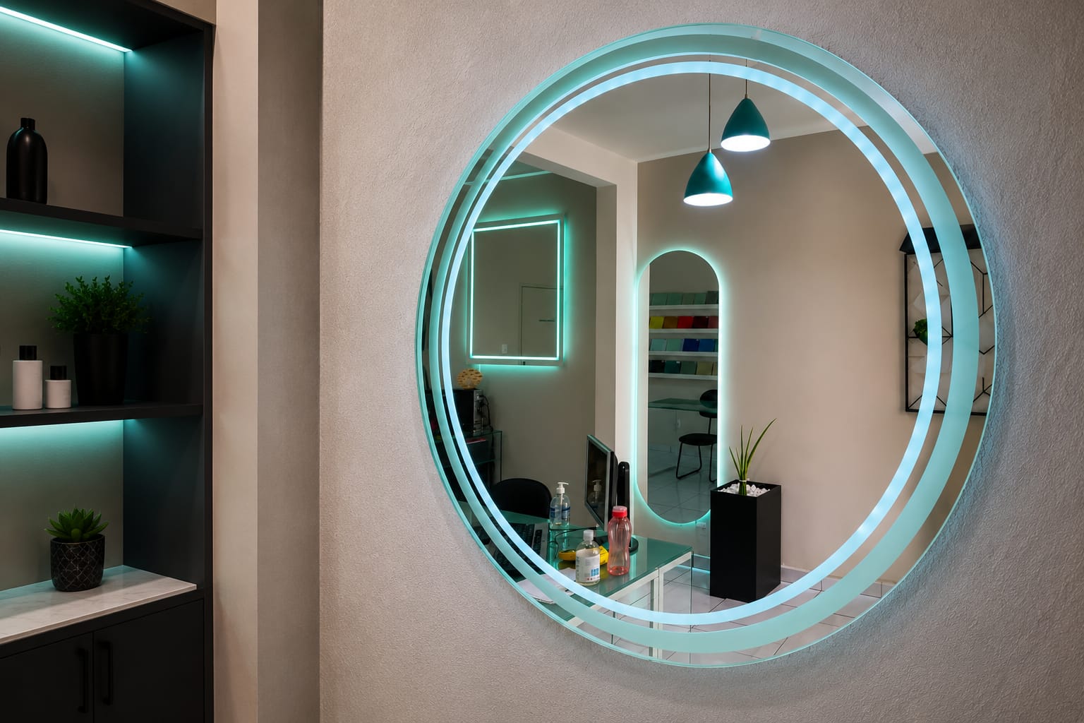 Espelho orgânico com iluminação em LED produzido pela WWG